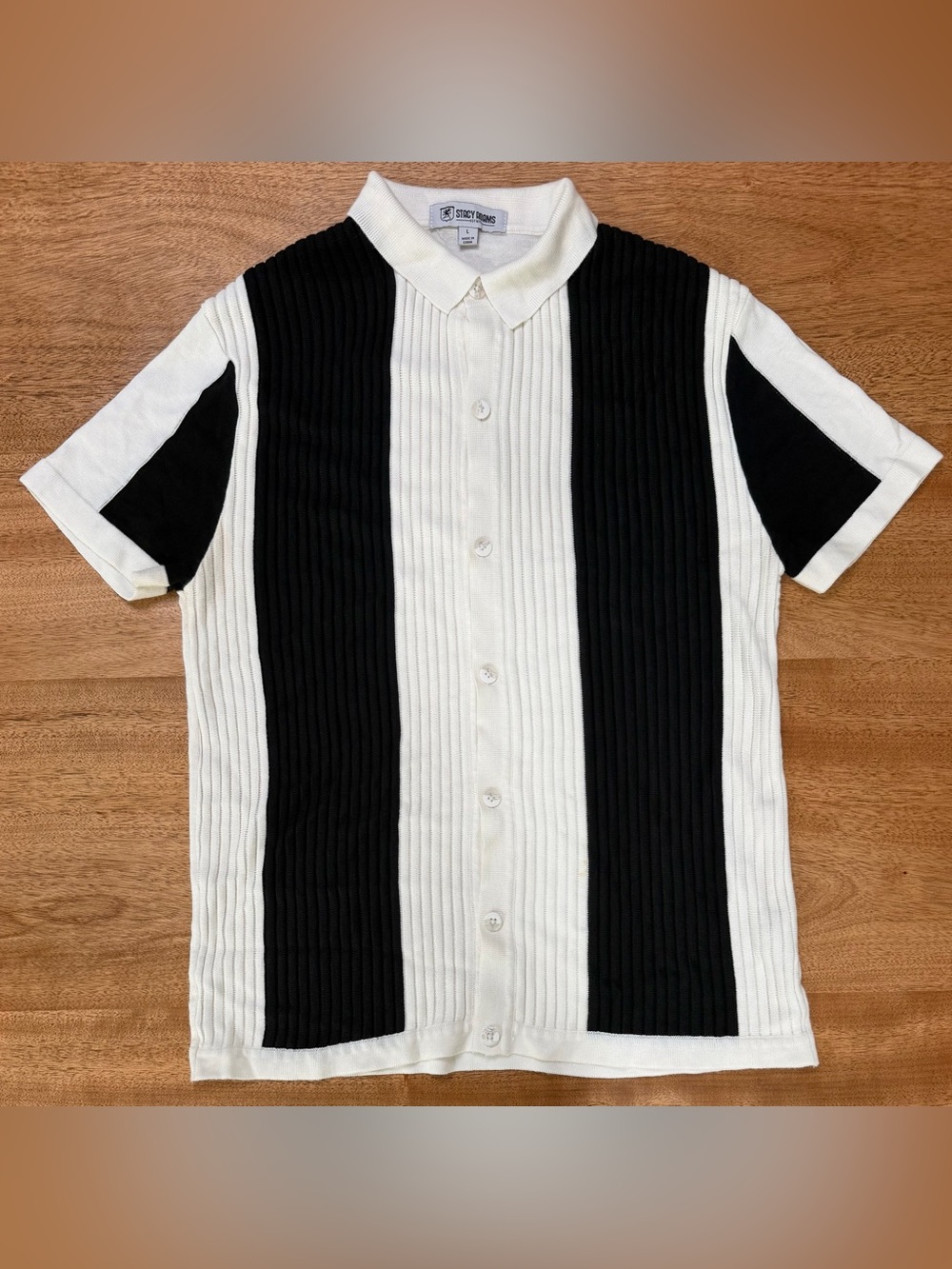 Stacy Adams - Men’s Polo Button-Down Shirt | White & Black | Size Large